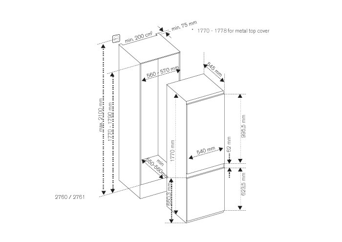 60 cm inbouw deur op deur H177 | Bertazzoni