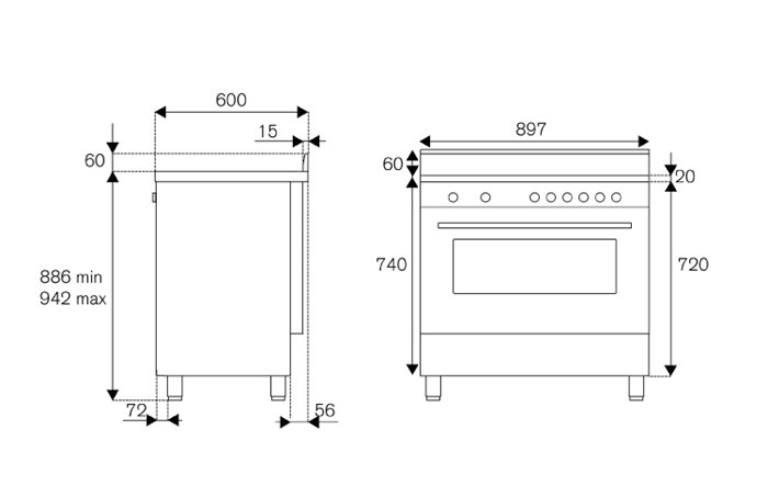 90 cm Gasfornuizen 6 Branders Elektrische Oven | Bertazzoni