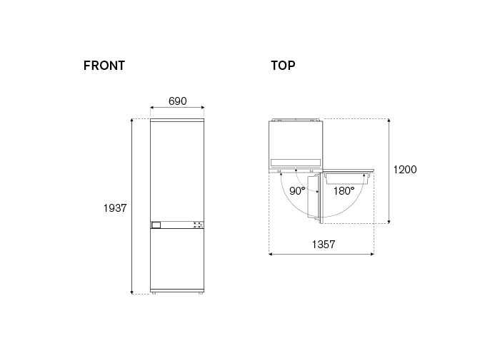 75 cm inbouw, 193 cm, deur op deur | Bertazzoni